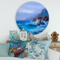 DesignArt 'Sunrise Sjaj na morskim valnim bojama na platnu' nautički i obalni krug metalni zid - disk od 29