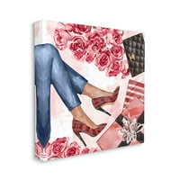 Stupell Industries Crvene karirane potpetice ružičaste cvjetove omotane poklon platna zidna umjetnost, 24, dizajn