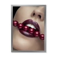 DesignArt 'Djevojka s crvenim usnama s modernim uokvirenim umjetničkim printom crvenih bisera