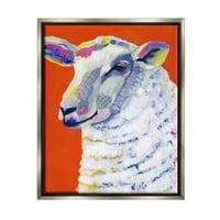 Stupell Industries Moderna ovca podebljana crvena slikanja životinje i insekti slikaju sivi plutasti uokvireni umjetnički