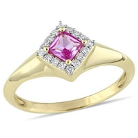 Miabella Ženska karat T.G.W. Kvadratni ružičasti safir i karat T.W. Okrugli dijamant 14KT žuti zlatni halo prsten