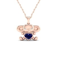 Imperijalni dragulj 14K ružičasto zlato srebro stvoreno plavi safir i dijamantni rod otkrivaju ogrlicu za bebe slonove