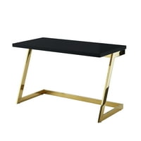 Bibse pisanje stola - vrh visokog sjaja, polirana baza od nehrđajućeg čelika, geometrijske noge, crno zlato naglasak