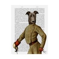 Zaštitni znak likovna umjetnost 'Greyhound Fencer, Dark, Portret' Canvas Art by Fab Funky