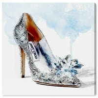 Wynwood Studio Fashion and Glam Wall Art Canvas Otisci cipele 'Crystal Shoe' - siva, bijela