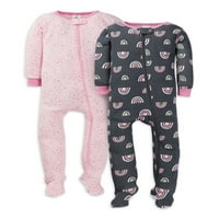 Gerber Baby & Toddler Girl Snug Fit Forted Pamuk Pamul pidžama, 2-pack
