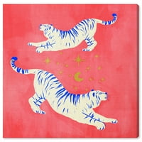 Wynwood Studio Canvas Bright Tigrovi plešući životinje Maleži Zidno umjetničko platno Ispis Red 30x30